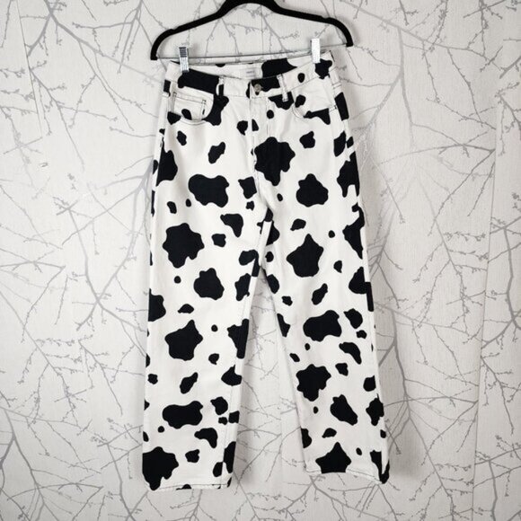 Forever 21 Cow Print Stretch Denim High Rise Straight Leg Jeans - Picture 1 of 7